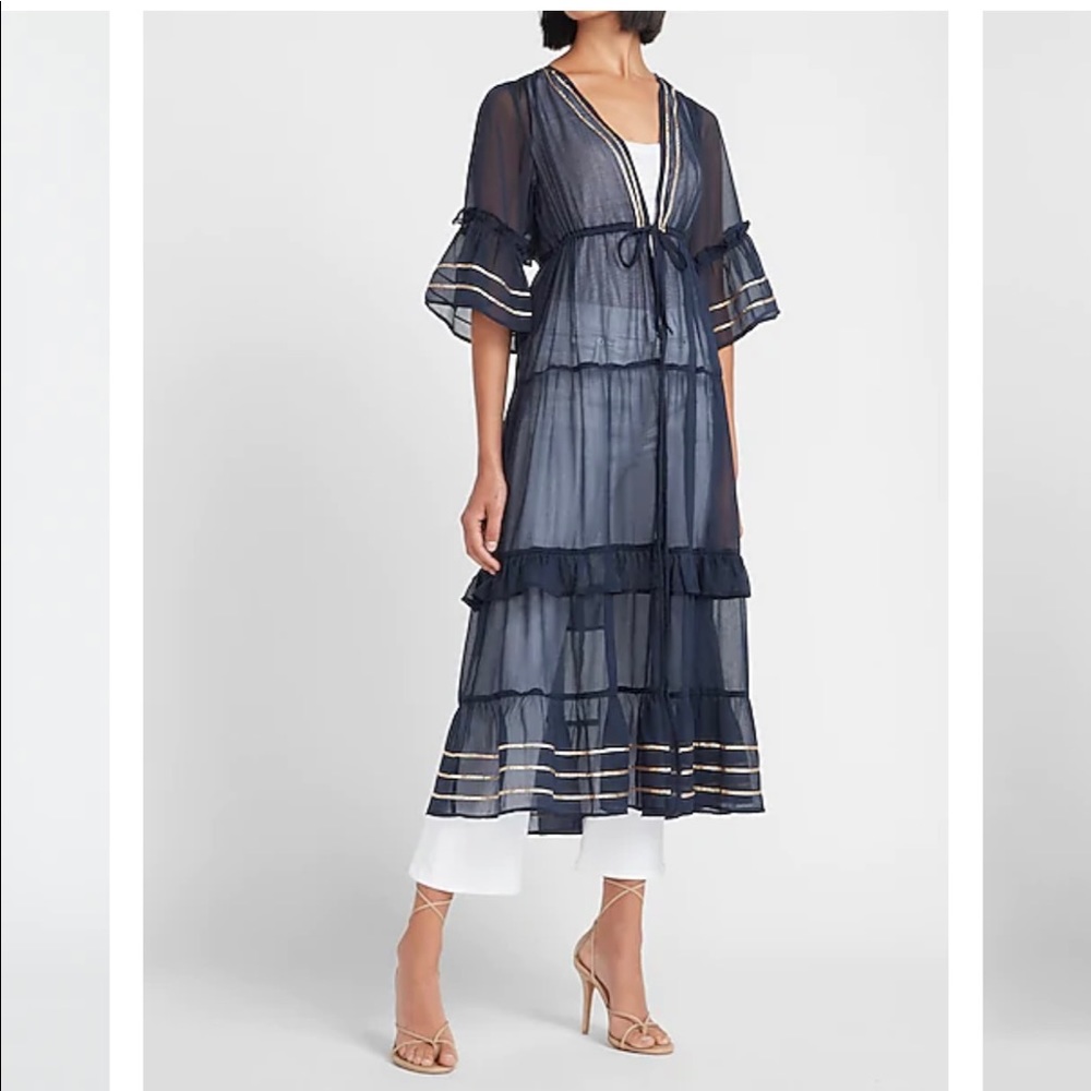 Express sheer metallic kimono cover up